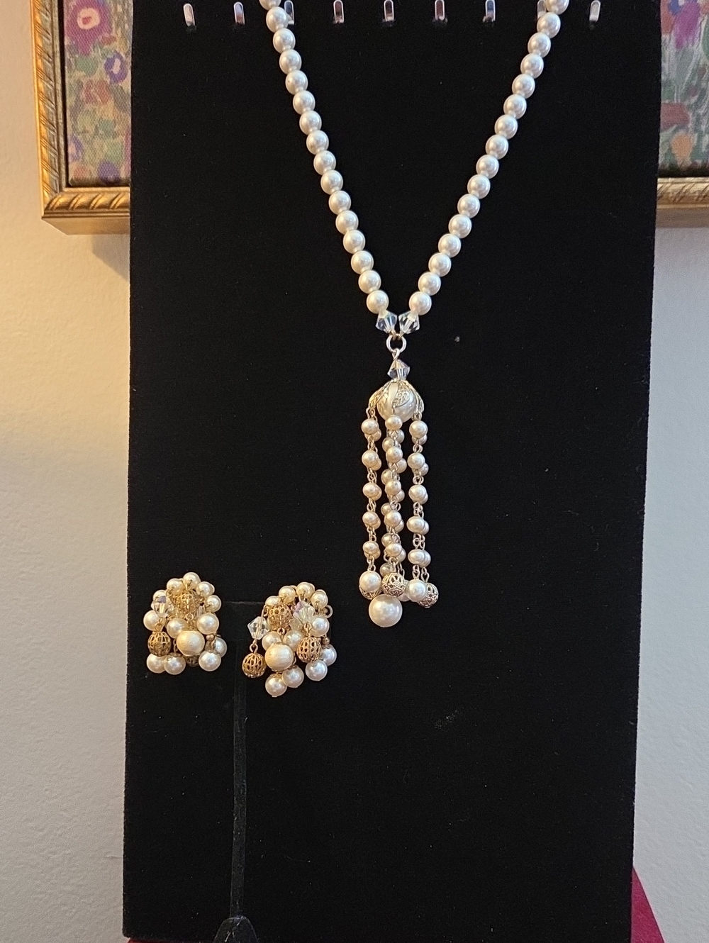 Stunning Vintage 1950s Gold & Pearl Demi Parure Set  Necklace & Earrings